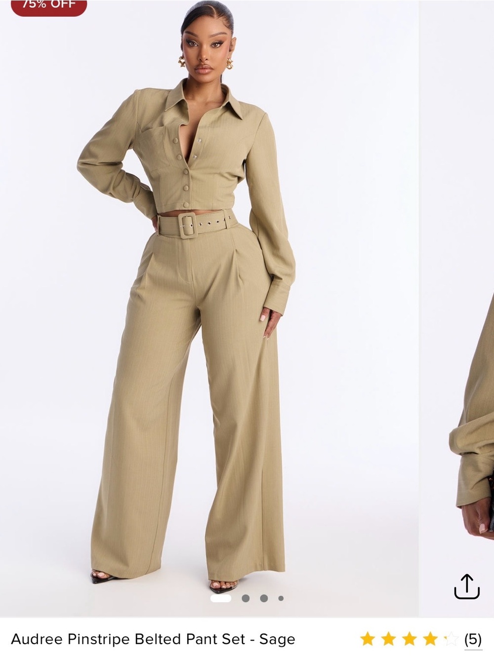 Fashion Nova Sage Pinstripe Belted Wide-Leg Pant Set
